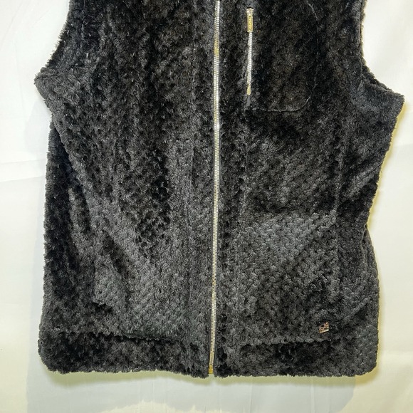 Calvin Klein Vest Womens‎ Large Black Fuzzy Front Zip Sleeveless Cozy Warm Nice - Picture 3 of 7
